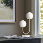 510 DESIGN Table Lamp for Bedroom - Metal Gold Nightstand Lamp, Frosted Glass Gl... - Image 3