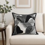 Luxury Black and White Velvet Throw Pillow Cover – 18x18 Inch, Soft Abstract Dec... - Image 3