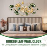 Big Wall Clock, Unique Ginkgo Leaf Decorative Wall Clocks, Luxury Metal Gold Flo... - Image 4