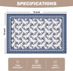 Blue Floral Branches Linen Placemats Set of 4, Chinoiserie Waterproof Washable H... - Image 3