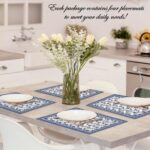 Blue Floral Branches Linen Placemats Set of 4, Chinoiserie Waterproof Washable H... - Image 5