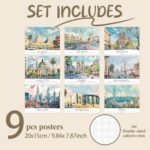 Dazoratix Travel City Wall Art - 9 Pcs Vintage Cityscape Prints Decor Poster Fam... - Image 3