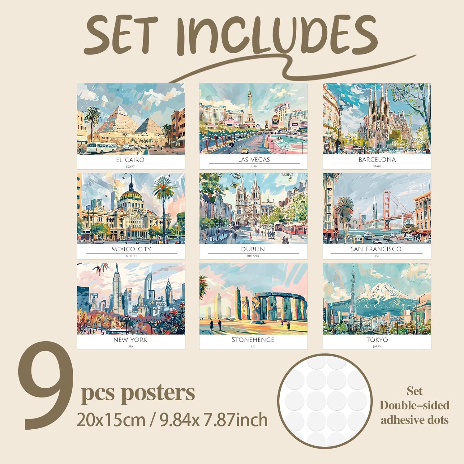 Dazoratix Travel City Wall Art - 9 Pcs Vintage Cityscape Prints Decor Poster Fam... - Image 3