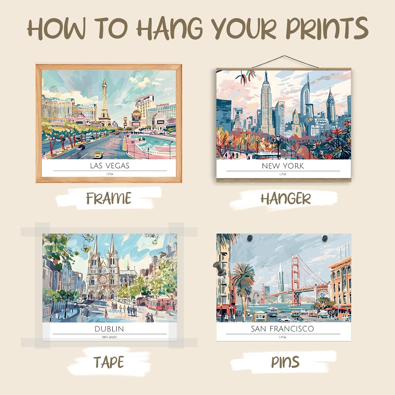 Dazoratix Travel City Wall Art - 9 Pcs Vintage Cityscape Prints Decor Poster Fam... - Image 4
