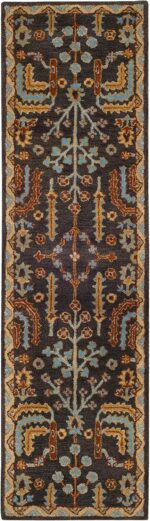 SAFAVIEH Heritage Collection 2'3" x 6' Charcoal / Multi HG409A Handmade Traditio... - Image 3