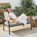 LIFERUN 2-Seat Patio Bench, Wide Outdoor Rattan Love Seat Bench with 3.15in Thic... - Image 8