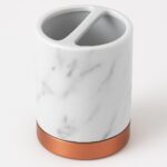 4 Piece Ceramic Bathroom Accessories Set - MARBLE Look Rose Gold White - Our Com... - Image 5