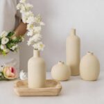 Beige Ceramic Vase Set of 4, Modern Neutral Colors Home Decor, Rustic Farmhouse ... - Image 9