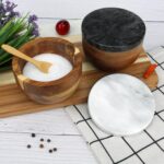 Salt Cellar Box with Lid & Spoon, Modern White Stone Salt or Pepper Sugar Spice ... - Image 4