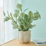 AlphaAcc 12.6" Artificial Plant Eucalyptus in White Embossed Ceramic Pot Lifelik... - Image 3