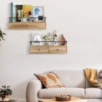 dreampossible 2-Pack Rustic Floating Shelves with Drawer, Wall Mounted Bathroom ... - Image 3