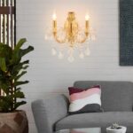 YLONG-ZS Gold Traditional Crystal Wall Sconce, 2-Light Candle Style Vanity Lamp,... - Image 4