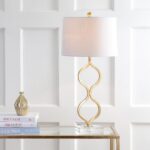JONATHAN Y 31.5" Gold Curved Metal and Crystal Table Lamp, Modern Glam Bedside L... - Image 3