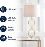 JONATHAN Y 31.5" Gold Curved Metal and Crystal Table Lamp, Modern Glam Bedside L... - Image 5