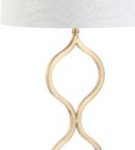 JONATHAN Y 31.5" Gold Curved Metal and Crystal Table Lamp, Modern Glam Bedside L... - Image 6