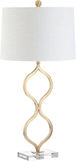 JONATHAN Y 31.5" Gold Curved Metal and Crystal Table Lamp, Modern Glam Bedside L... - Image 7