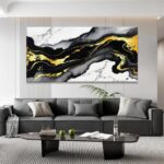 TAIJXAGSG Large Abstract Wall Art Canvas Art Wall Decor Marble Texture Black And... - Image 7