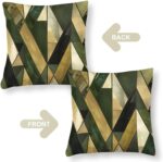 Olive Green Gold Bronze Geometric Glam Chic Satin Cushion Covers Vintage Geometr... - Image 4