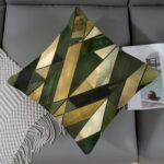 Olive Green Gold Bronze Geometric Glam Chic Satin Cushion Covers Vintage Geometr... - Image 7