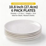 White Porcelain Dinner Plates Set of 6, 11 Inch Round Serving Dishes, Microwave ... - Image 5