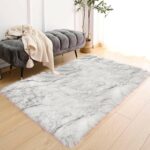Latepis White and Grey Faux Fur Rug 3x5 Area Washable Fluffy Rugs for Bedroom Li... - Image 8