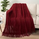 PAVILIA Maroon Red Knit Throw Blanket for Couch Bed, Soft Knitted Farmhouse Sofa... - Image 3