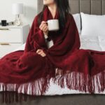PAVILIA Maroon Red Knit Throw Blanket for Couch Bed, Soft Knitted Farmhouse Sofa... - Image 5