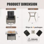 7Pcs Patio Rocking Swivel Chair with 55,000 BTU Fire Pit Table Outdoor Wicker Ra... - Image 3