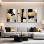 Abstract Black Gold Framed Canvas Wall Art Set,Modern Minimalist Black White Wal... - Image 3