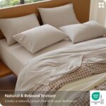 Bedsure 100% Washed Cotton Percale Sheets Queen Size - Linen Like Textured 6-Pie... - Image 3