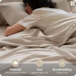 Bedsure 100% Washed Cotton Percale Sheets Queen Size - Linen Like Textured 6-Pie... - Image 4