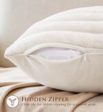 Set of 2 Decorative Throw Pillow Covers 18x18 Faux Fur, Soft Plush Striped Squar... - Image 4