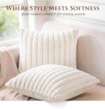 Set of 2 Decorative Throw Pillow Covers 18x18 Faux Fur, Soft Plush Striped Squar... - Image 5