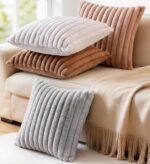 Set of 2 Decorative Throw Pillow Covers 18x18 Faux Fur, Soft Plush Striped Squar... - Image 6