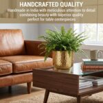 MyGift 6-Inch Shiny Brass Tone Metal Plant Pot with Hammered Texture, Cylindrica... - Image 3