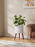 10 Inch Planters Pot with Stand, Planter for Indoor Plants, Modern Large Flower ... - Image 3