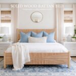 Yechen Solid Wood Rattan King Bed Frame with Tall Headboard and Footboard, Mid C... - Image 4