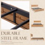 Yechen Solid Wood Rattan King Bed Frame with Tall Headboard and Footboard, Mid C... - Image 7