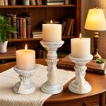 Wood Candle Holders for Pillar Set of 3 Rustic Candles Holder Tall Candlestick S... - Image 3