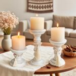 Wood Candle Holders for Pillar Set of 3 Rustic Candles Holder Tall Candlestick S... - Image 9