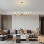 40" Brushed Gold Chandelier with Glass Shades, 8-Light Large Farmhouse Pendant L... - Image 3