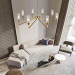 40" Brushed Gold Chandelier with Glass Shades, 8-Light Large Farmhouse Pendant L... - Image 4