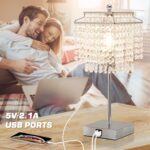 Touch Crystal Table Lamp Silver, Bedside Lamp with USB C+A Ports, Dimmable Night... - Image 3