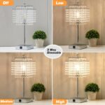 Touch Crystal Table Lamp Silver, Bedside Lamp with USB C+A Ports, Dimmable Night... - Image 4