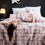 Wonderful 3 Pieces Fluffy Faux Rabbit Fur Bubble Comforter Set Queen Size, Tie-D... - Image 4