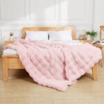 Latepis Pink Faux Fur Throw Blanket for Couch Bubble Cute Soft Warm Comforter Th... - Image 3