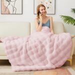 Latepis Pink Faux Fur Throw Blanket for Couch Bubble Cute Soft Warm Comforter Th... - Image 6
