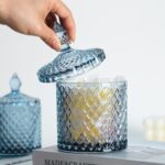 Sizikato Diamond Faceted Crystal Glass Candy Jar with Lid, 18oz Blue Decorative ... - Image 3