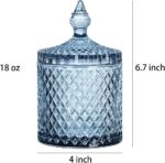 Sizikato Diamond Faceted Crystal Glass Candy Jar with Lid, 18oz Blue Decorative ... - Image 5