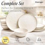 Sango 12-Piece Lightweight Porcelain Dinnerware Set for 4, Glossy Vanilla White ... - Image 4